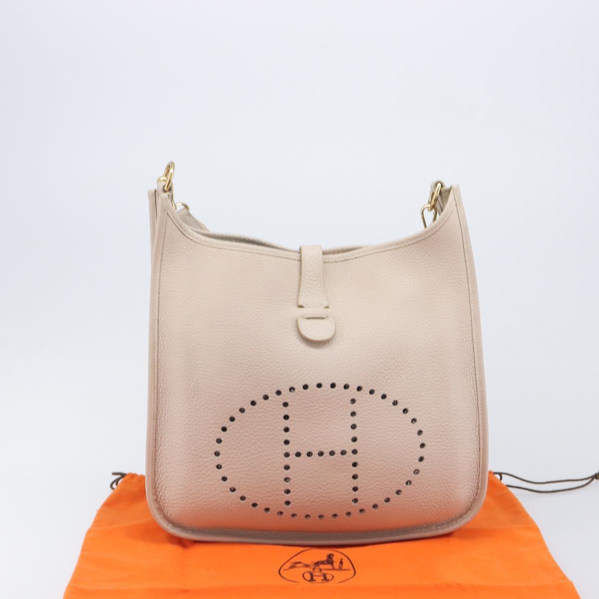 HERMES Evelyn 1GM Shoulder Bag Leather Ivory Gold Tone Auth BA16323SAM