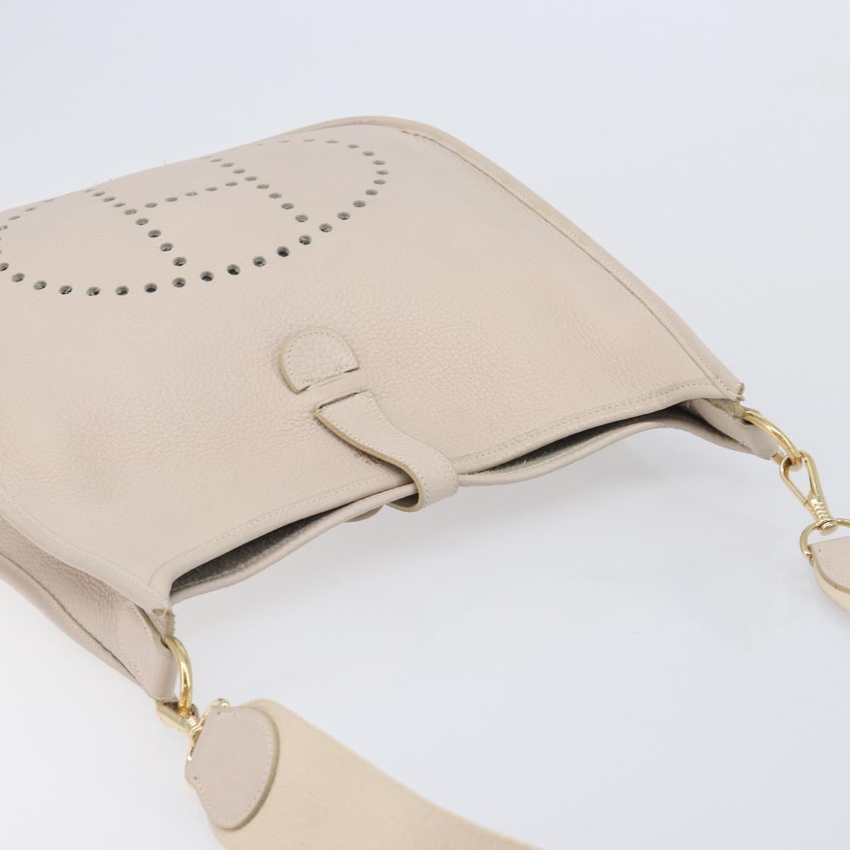 HERMES Evelyn 1GM Shoulder Bag Leather Ivory Gold Tone Auth BA16323SAM