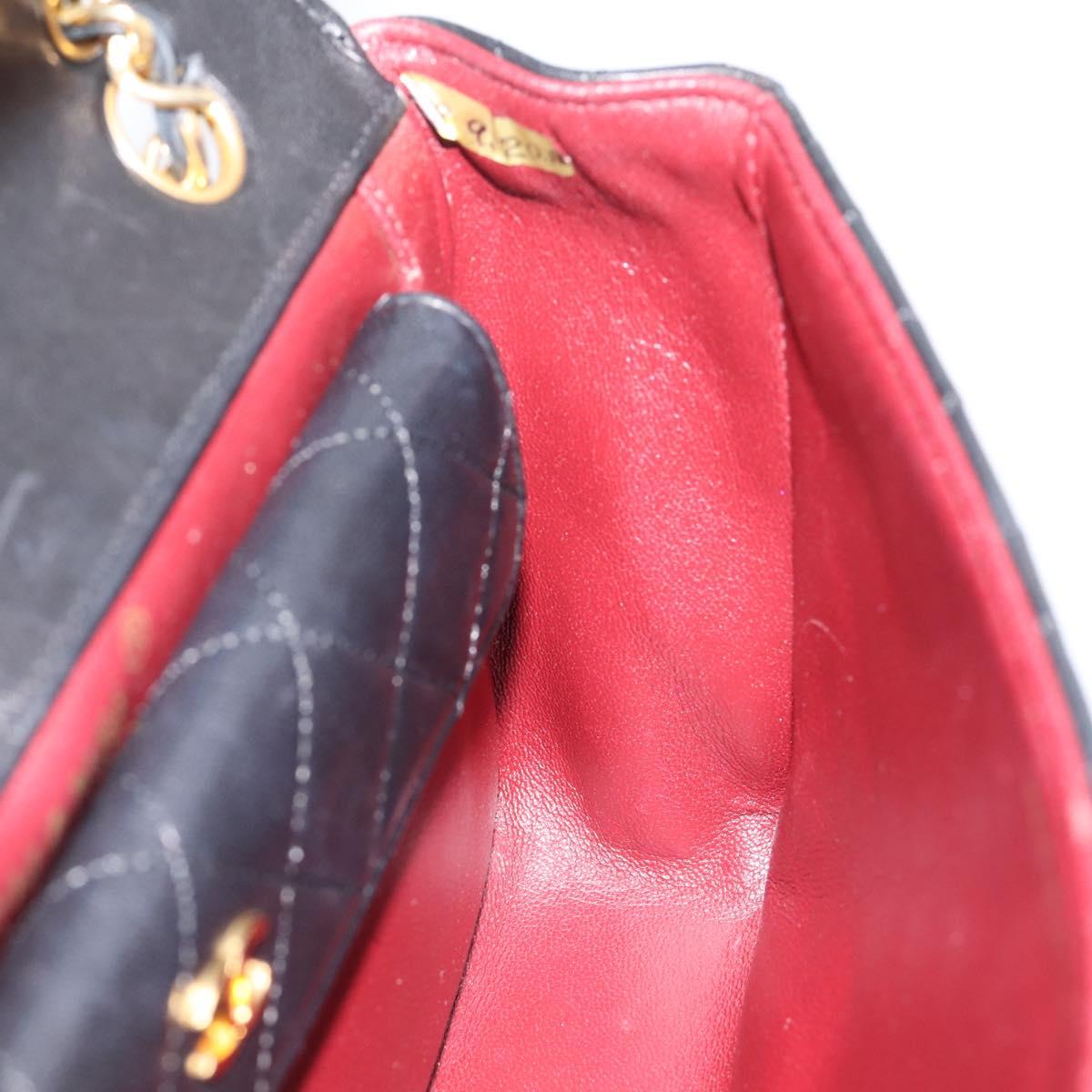 CHANEL Matelasse 25 Chain Shoulder Bag Lamb Skin Black Gold CC Auth BA16325SAV