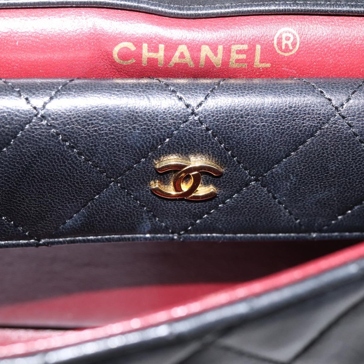 CHANEL Matelasse 25 Chain Shoulder Bag Lamb Skin Black Gold CC Auth BA16325SAV