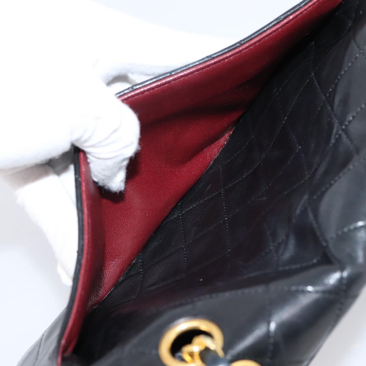CHANEL Matelasse 25 Chain Shoulder Bag Lamb Skin Black Gold CC Auth BA16325SAV