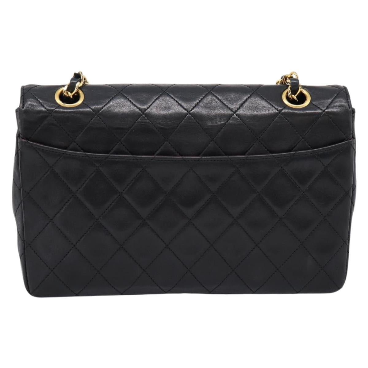 CHANEL Matelasse 25 Chain Shoulder Bag Lamb Skin Black Gold CC Auth BA16325SAV