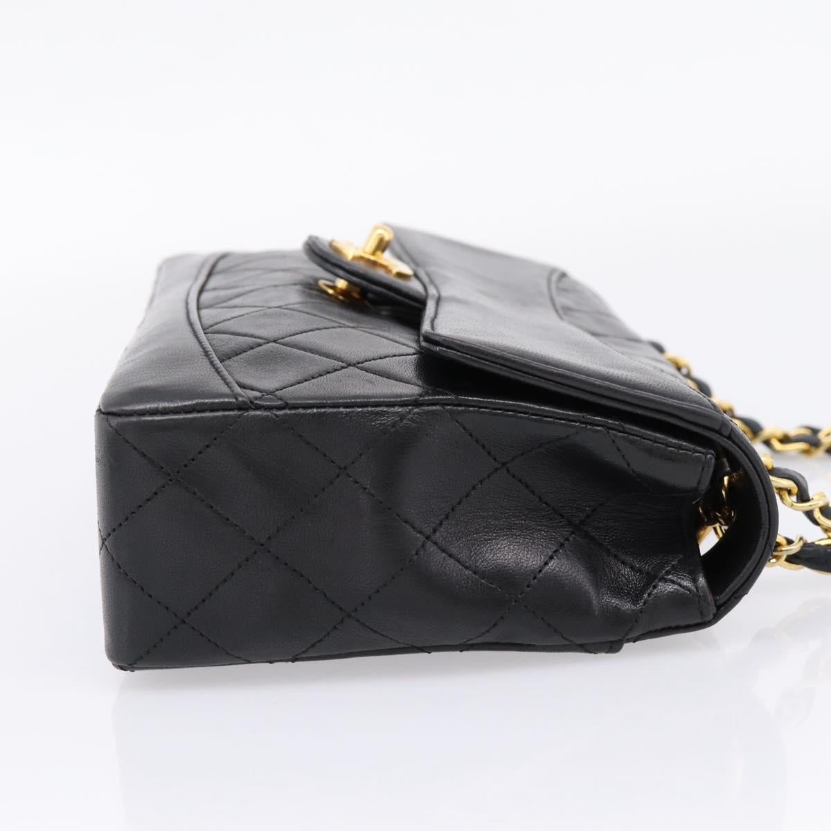 CHANEL Matelasse 25 Chain Shoulder Bag Lamb Skin Black Gold CC Auth BA16325SAV