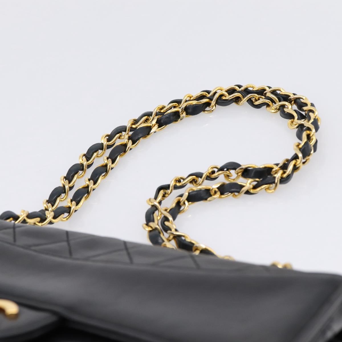 CHANEL Matelasse 25 Chain Shoulder Bag Lamb Skin Black Gold CC Auth BA16325SAV