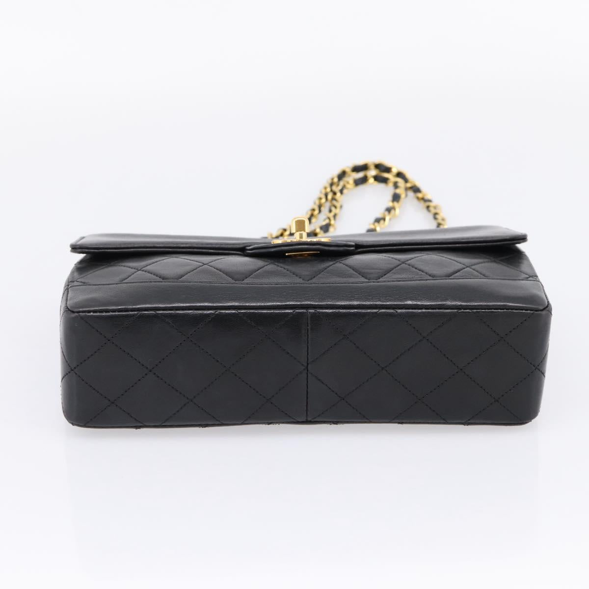CHANEL Matelasse 25 Chain Shoulder Bag Lamb Skin Black Gold CC Auth BA16325SAV