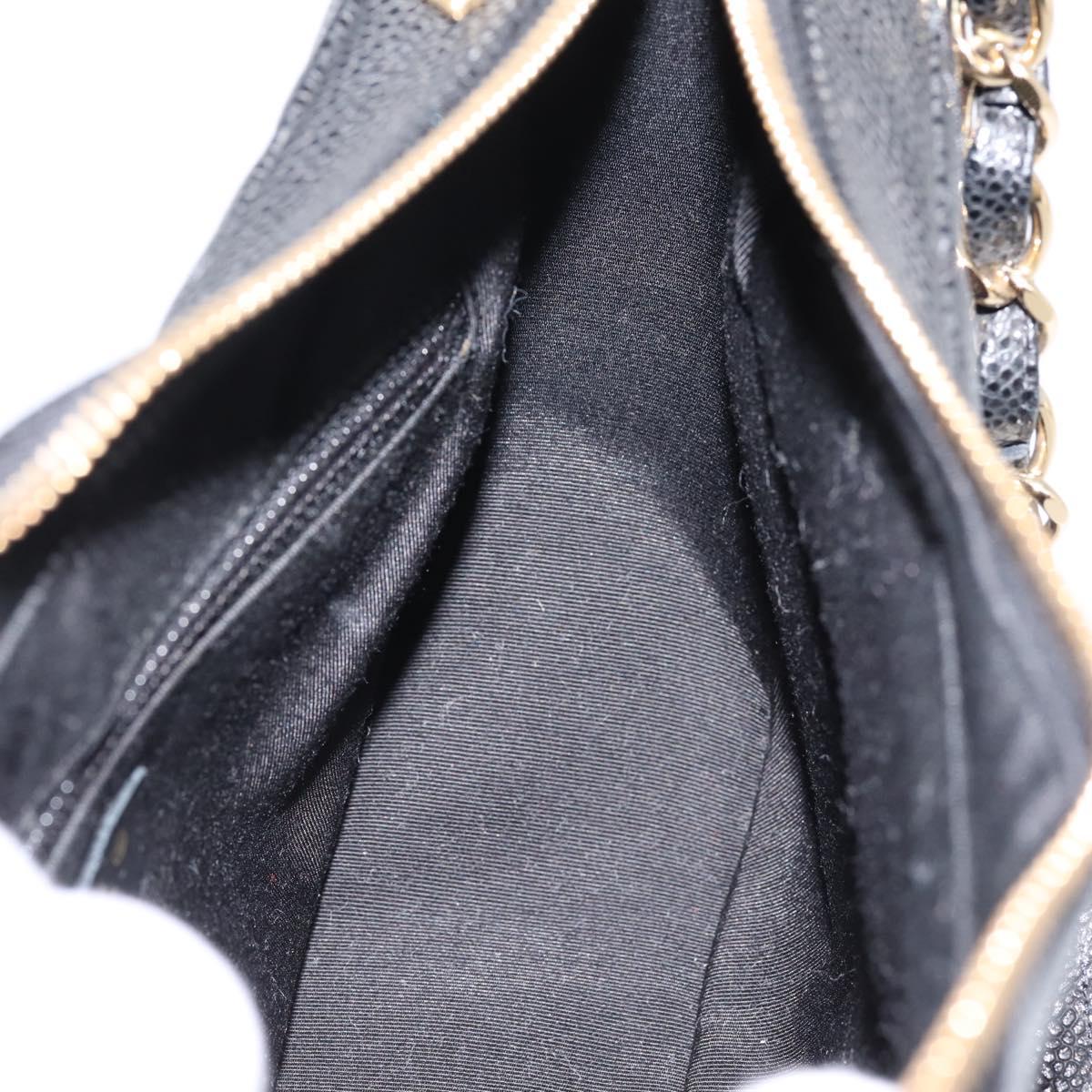 CHANEL Matelasse Chain Shoulder Bag Caviar Skin Black Gold CC Auth BA16326SAV