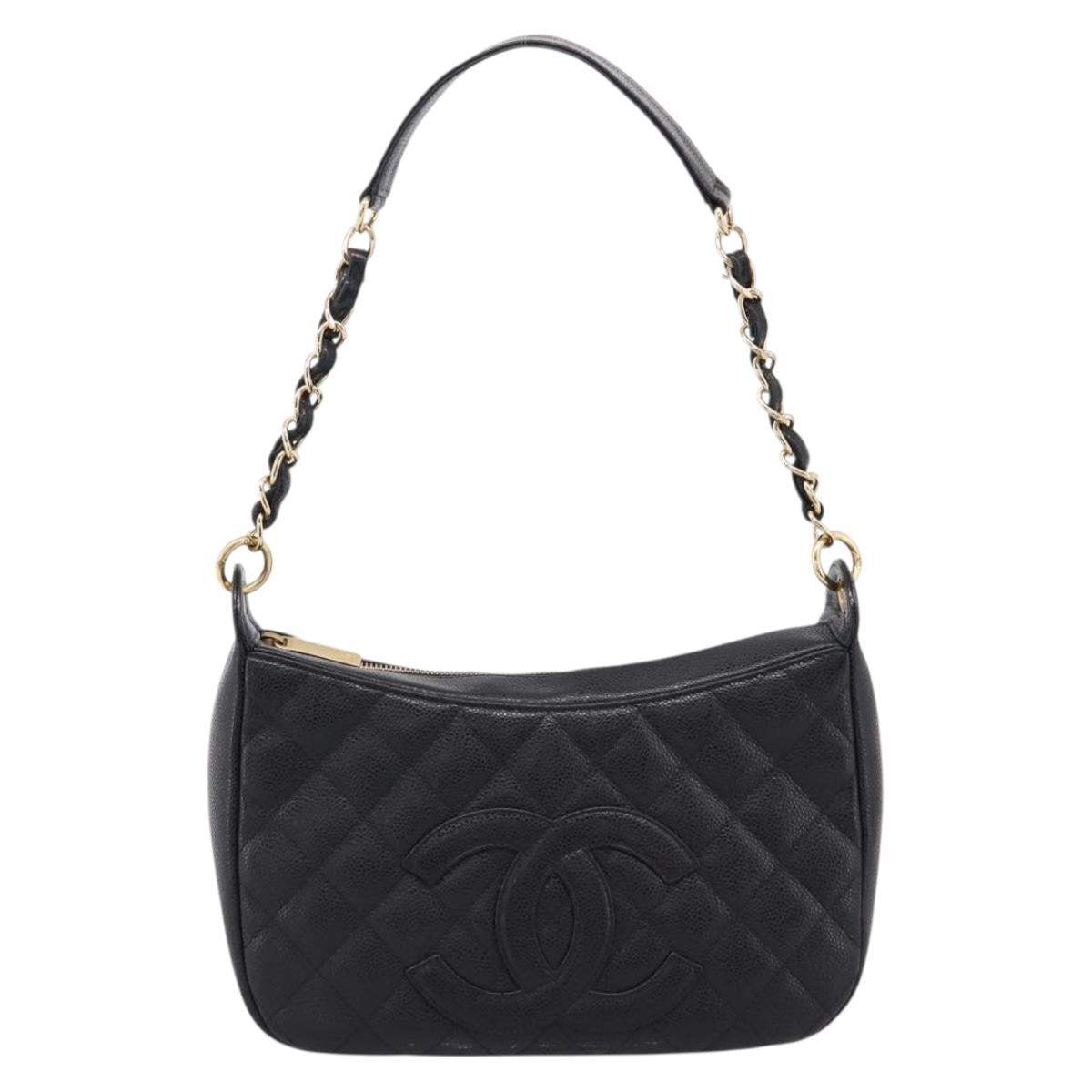 CHANEL Matelasse Chain Shoulder Bag Caviar Skin Black Gold CC Auth BA16326SAV