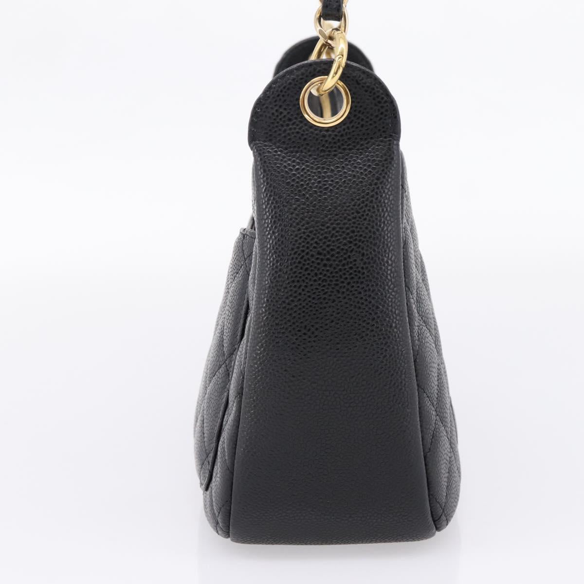 CHANEL Matelasse Chain Shoulder Bag Caviar Skin Black Gold CC Auth BA16326SAV