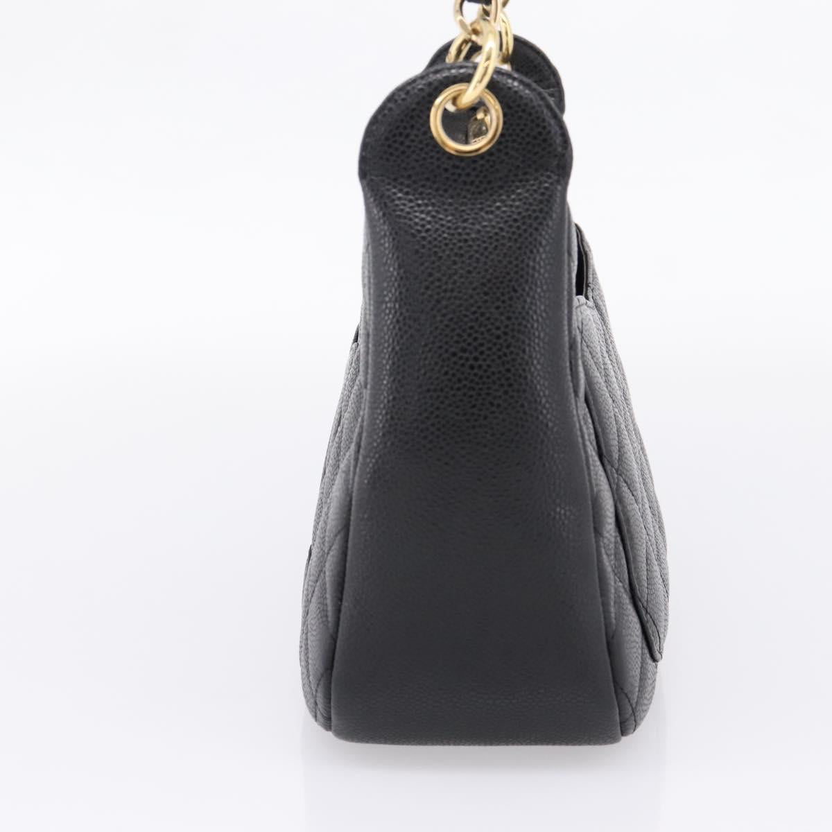 CHANEL Matelasse Chain Shoulder Bag Caviar Skin Black Gold CC Auth BA16326SAV
