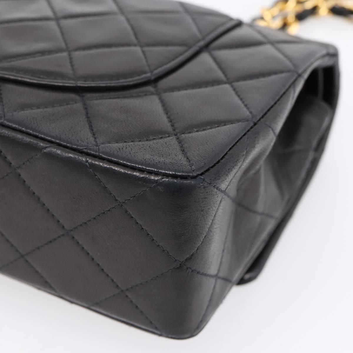 CHANEL Matelasse 25 Double Flap Chain Shoulder Bag Lamb Skin Auth BA16328SAM