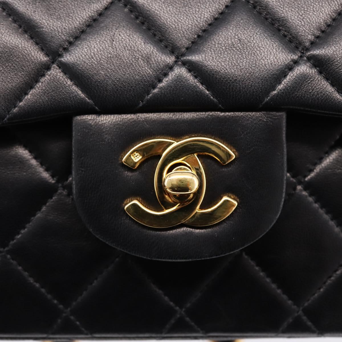 CHANEL Matelasse 25 Double Flap Chain Shoulder Bag Lamb Skin Auth BA16328SAM