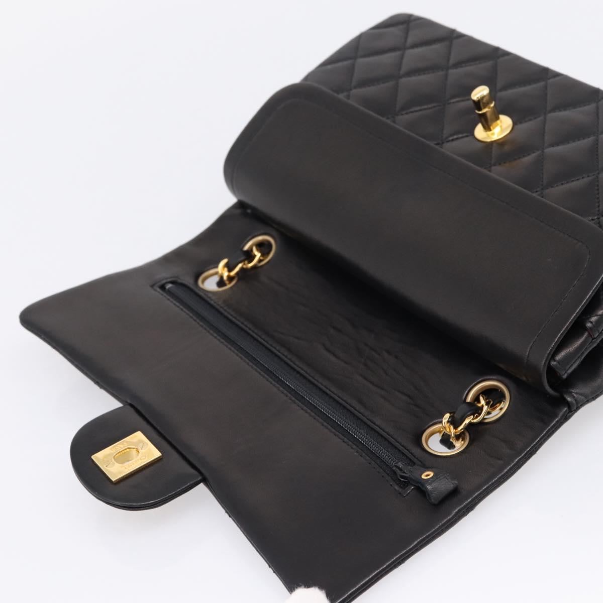 CHANEL Matelasse 25 Double Flap Chain Shoulder Bag Lamb Skin Auth BA16328SAM