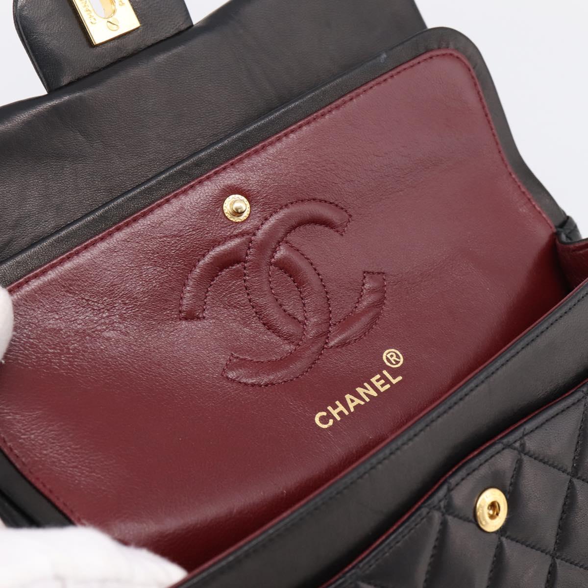 CHANEL Matelasse 25 Double Flap Chain Shoulder Bag Lamb Skin Auth BA16328SAM