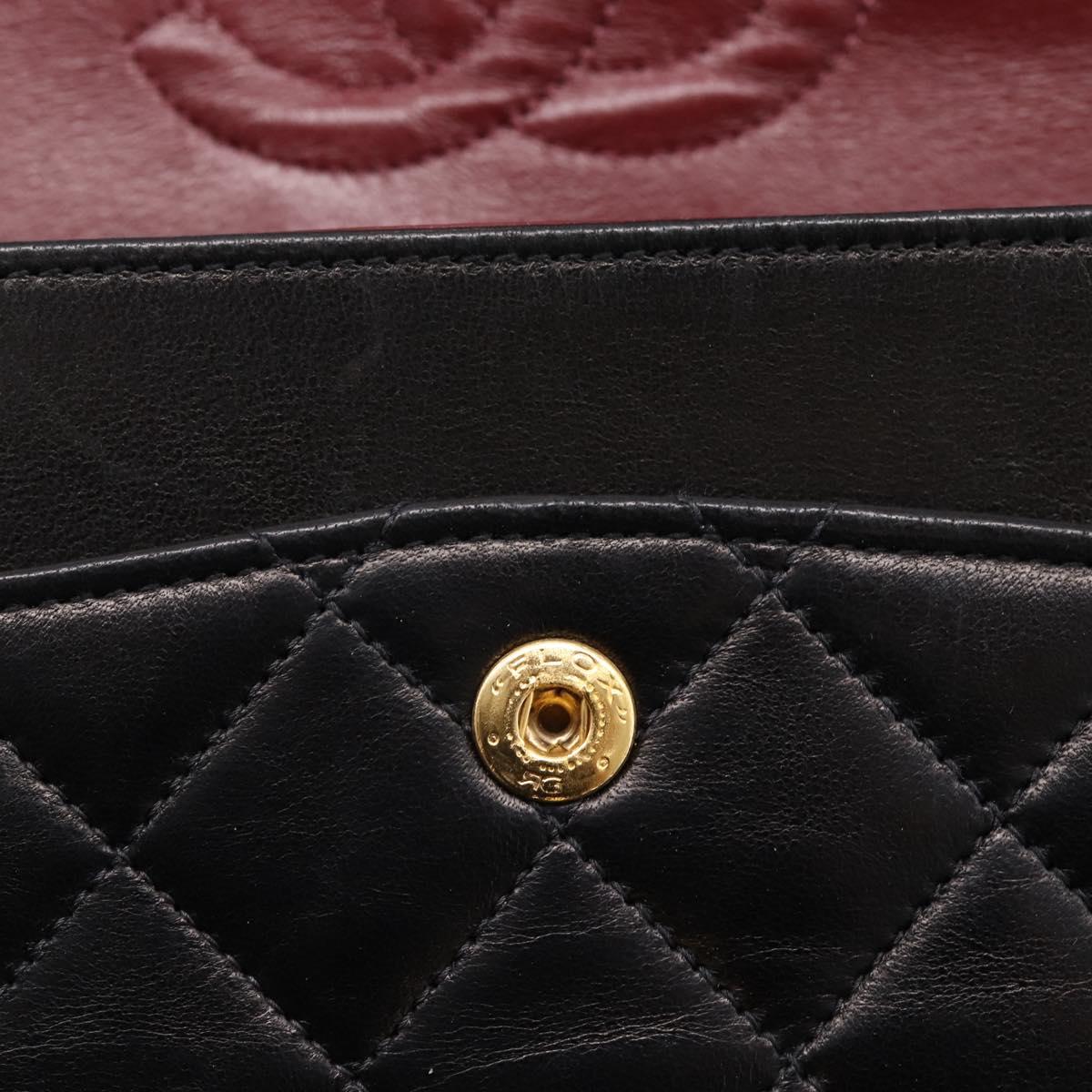 CHANEL Matelasse 25 Double Flap Chain Shoulder Bag Lamb Skin Auth BA16328SAM