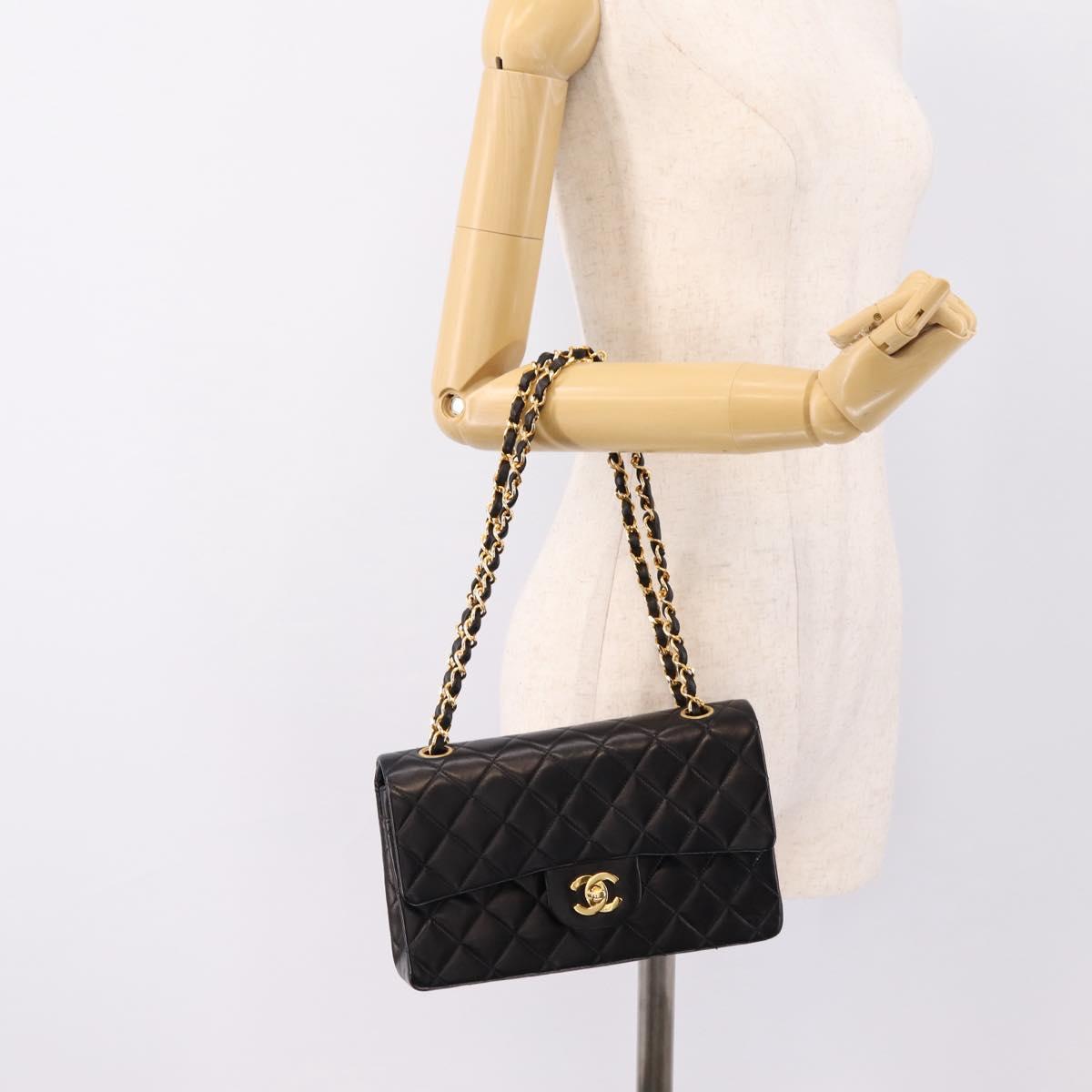 CHANEL Matelasse 25 Double Flap Chain Shoulder Bag Lamb Skin Auth BA16328SAM