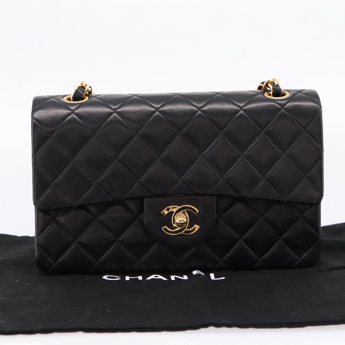 CHANEL Matelasse 25 Double Flap Chain Shoulder Bag Lamb Skin Auth BA16328SAM