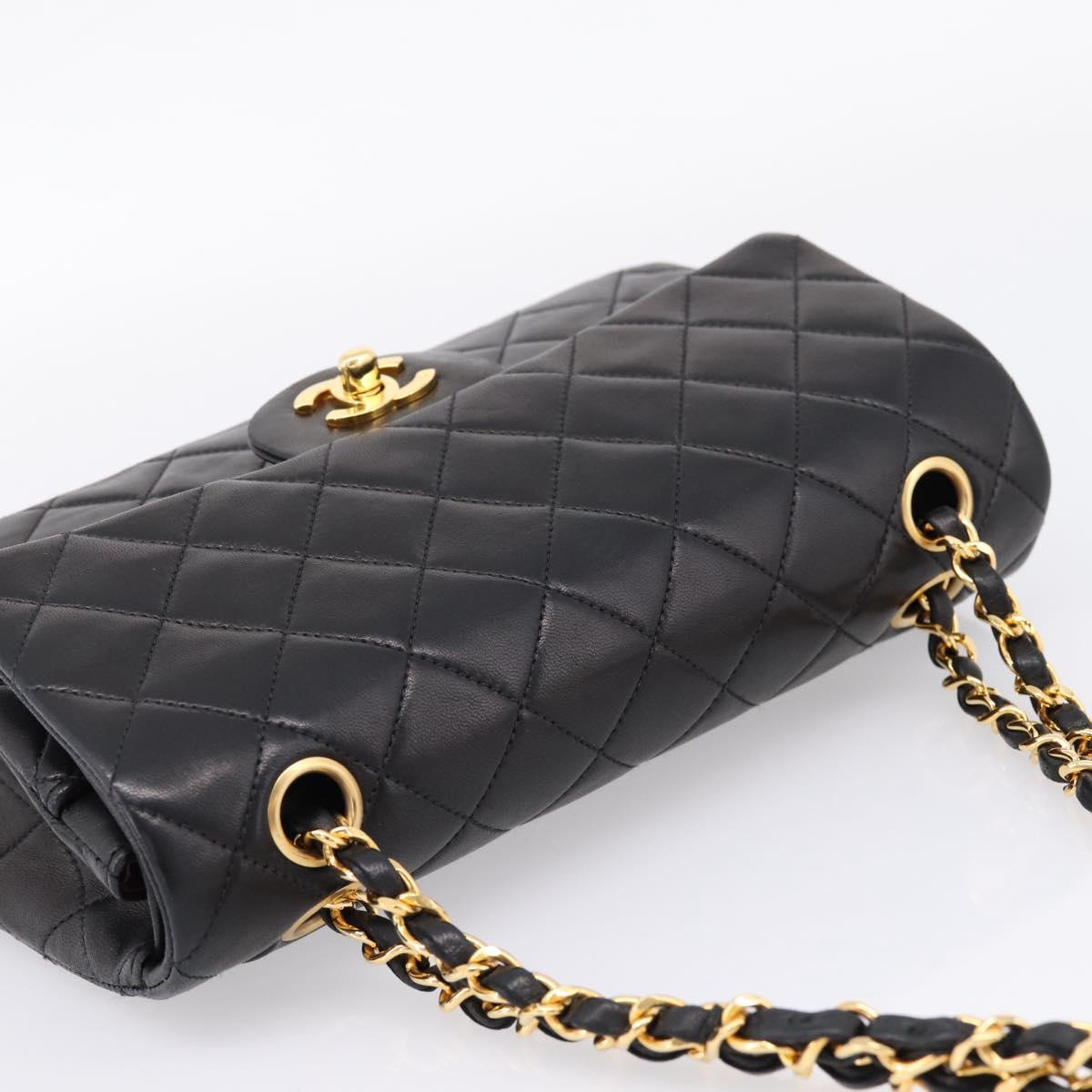 CHANEL Matelasse 25 Double Flap Chain Shoulder Bag Lamb Skin Auth BA16328SAM