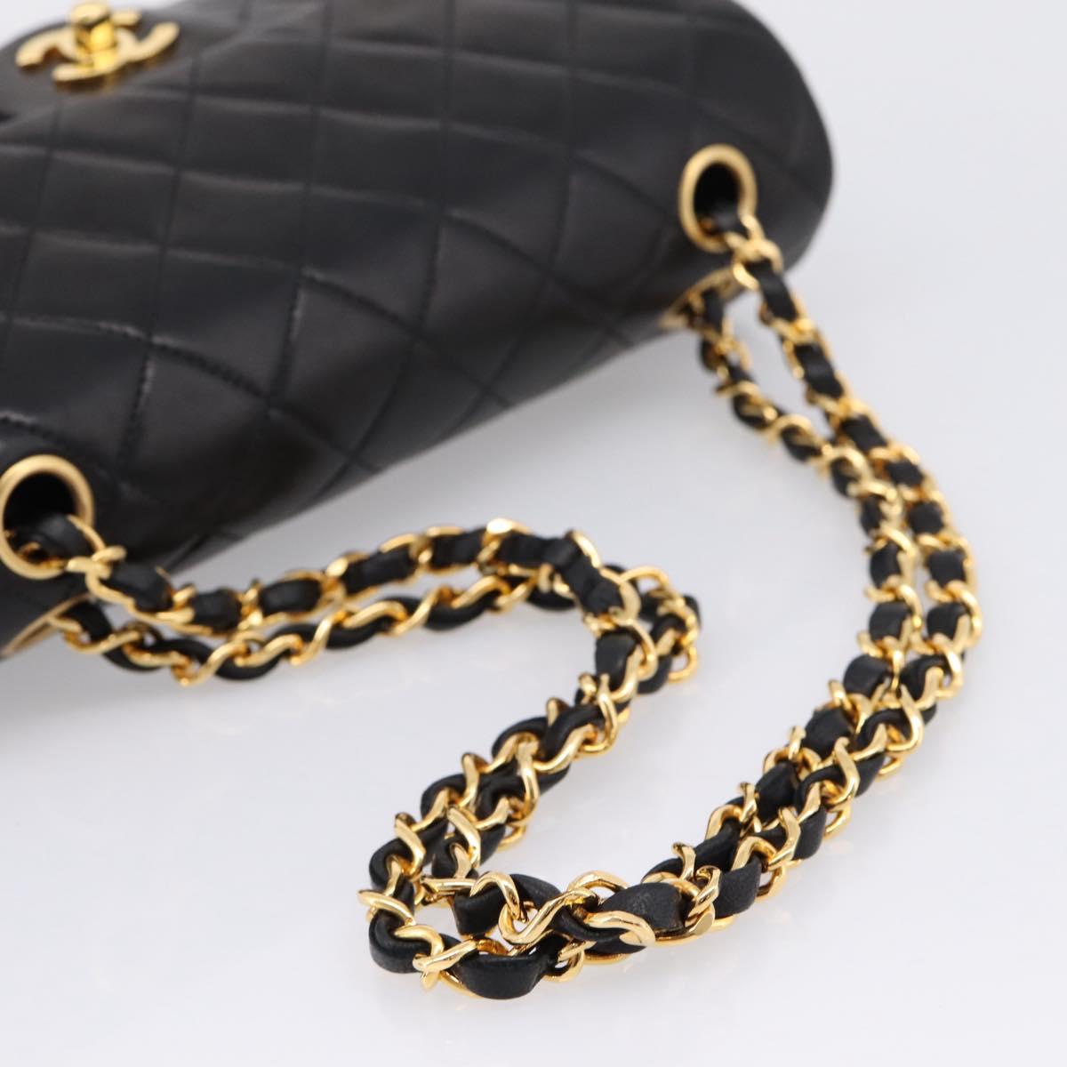 CHANEL Matelasse 25 Double Flap Chain Shoulder Bag Lamb Skin Auth BA16328SAM