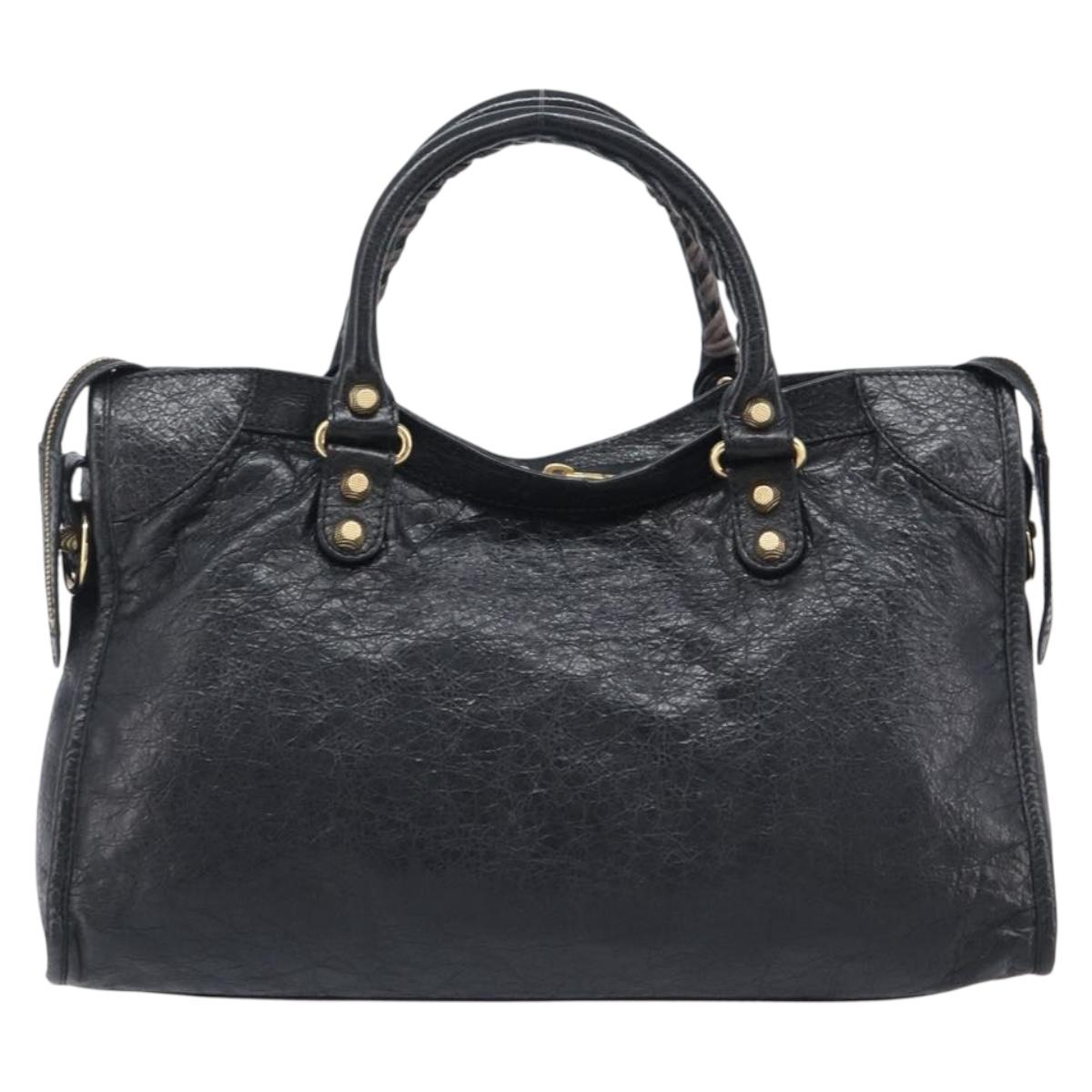 Balenciaga Giant City Hand Bag Leather 2way Black Gold 281770 Auth BA16329SAM
