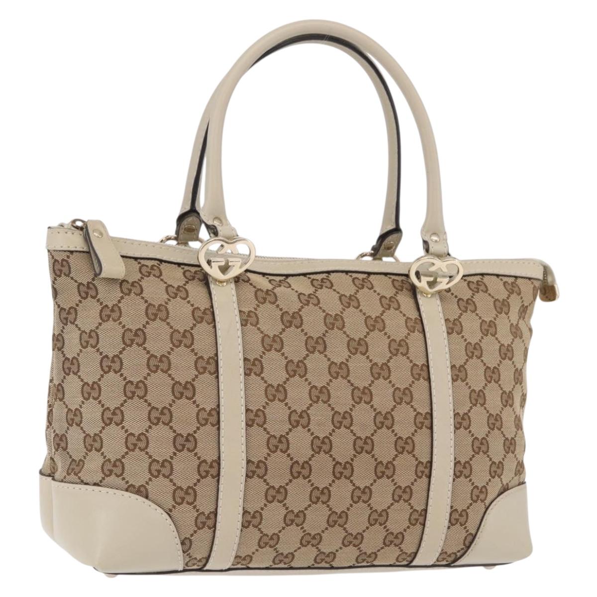 GUCCI GG Canvas Lovely Hand Bag Beige Gold Tone 257069 Auth BA16331V