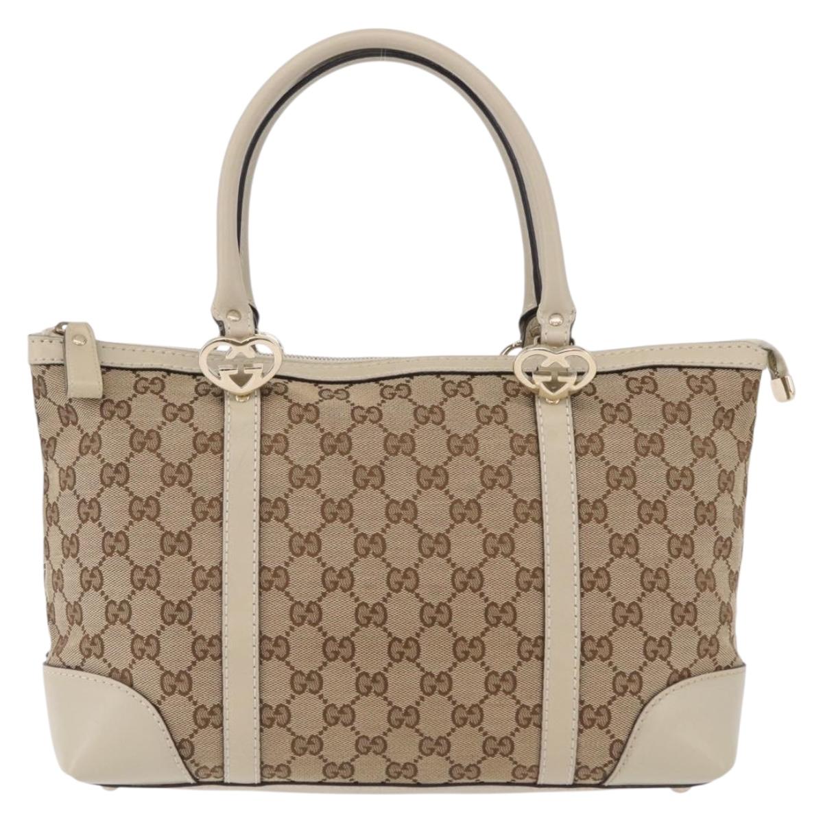 GUCCI GG Canvas Lovely Hand Bag Beige Gold Tone 257069 Auth BA16331V