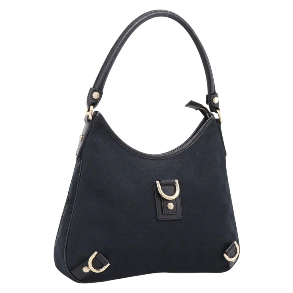 GUCCI GG Canvas Abbey Shoulder Bag Black Gold Tone 130738 Auth BA16332
