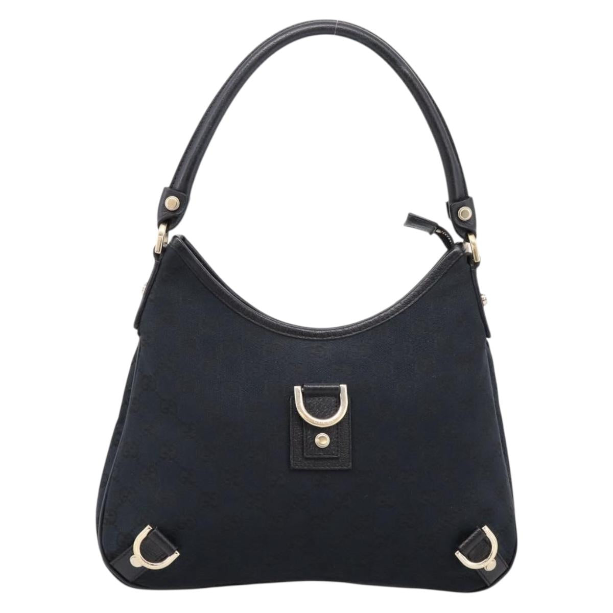 GUCCI GG Canvas Abbey Shoulder Bag Black Gold Tone 130738 Auth BA16332