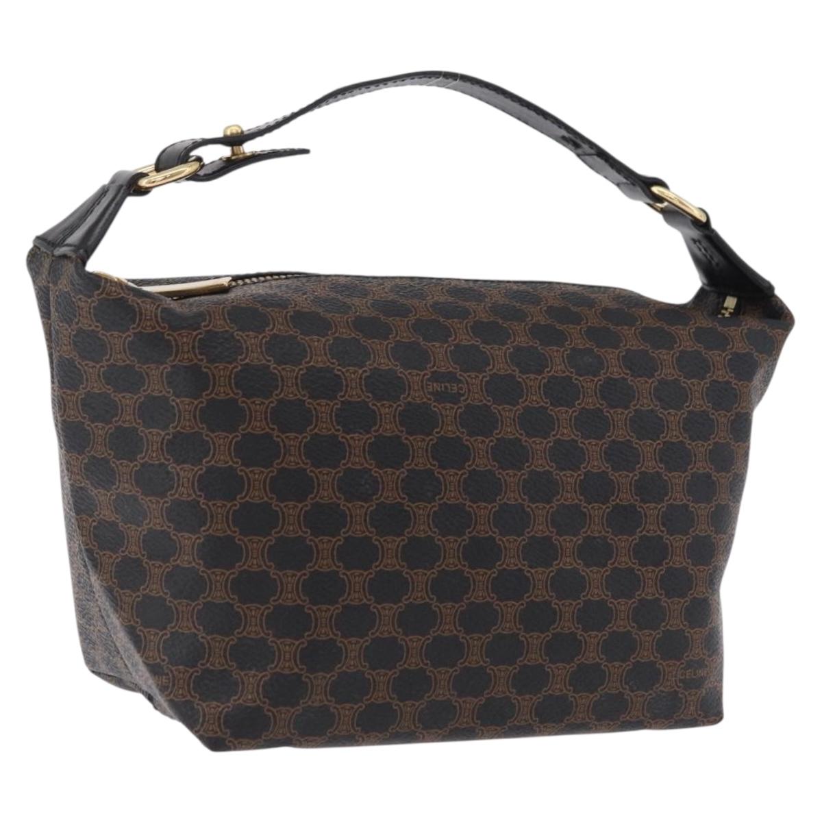 CELINE Macadam Hand Bag PVC Black Gold Tone Auth BA16333A