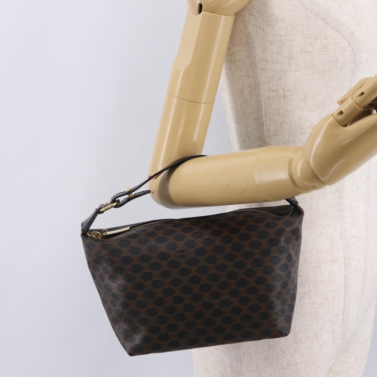 CELINE Macadam Hand Bag PVC Black Gold Tone Auth BA16333A