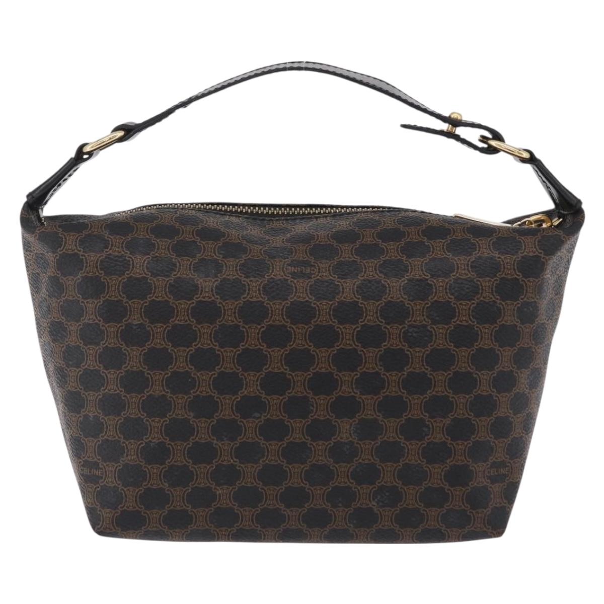 CELINE Macadam Hand Bag PVC Black Gold Tone Auth BA16333A