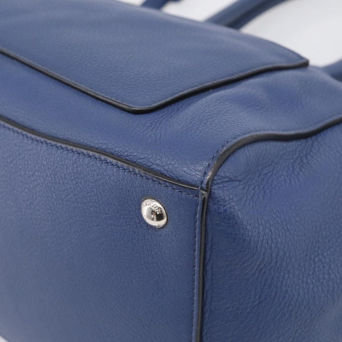 PRADA Vitterodino Tote Bag Leather 2way Blue Silver Auth BA16335V