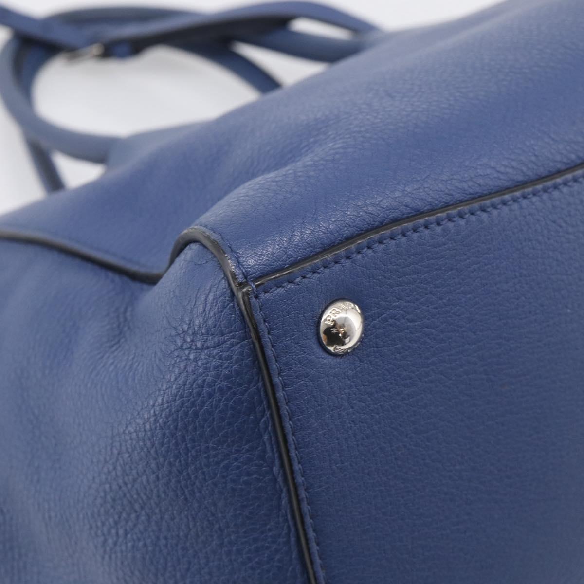 PRADA Vitterodino Tote Bag Leather 2way Blue Silver Auth BA16335V