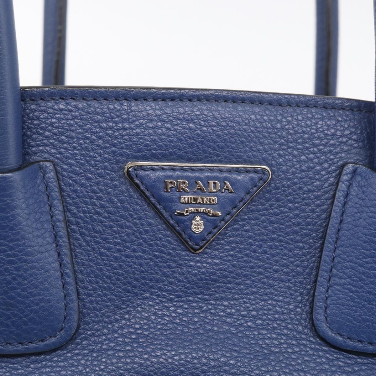 PRADA Vitterodino Tote Bag Leather 2way Blue Silver Auth BA16335V