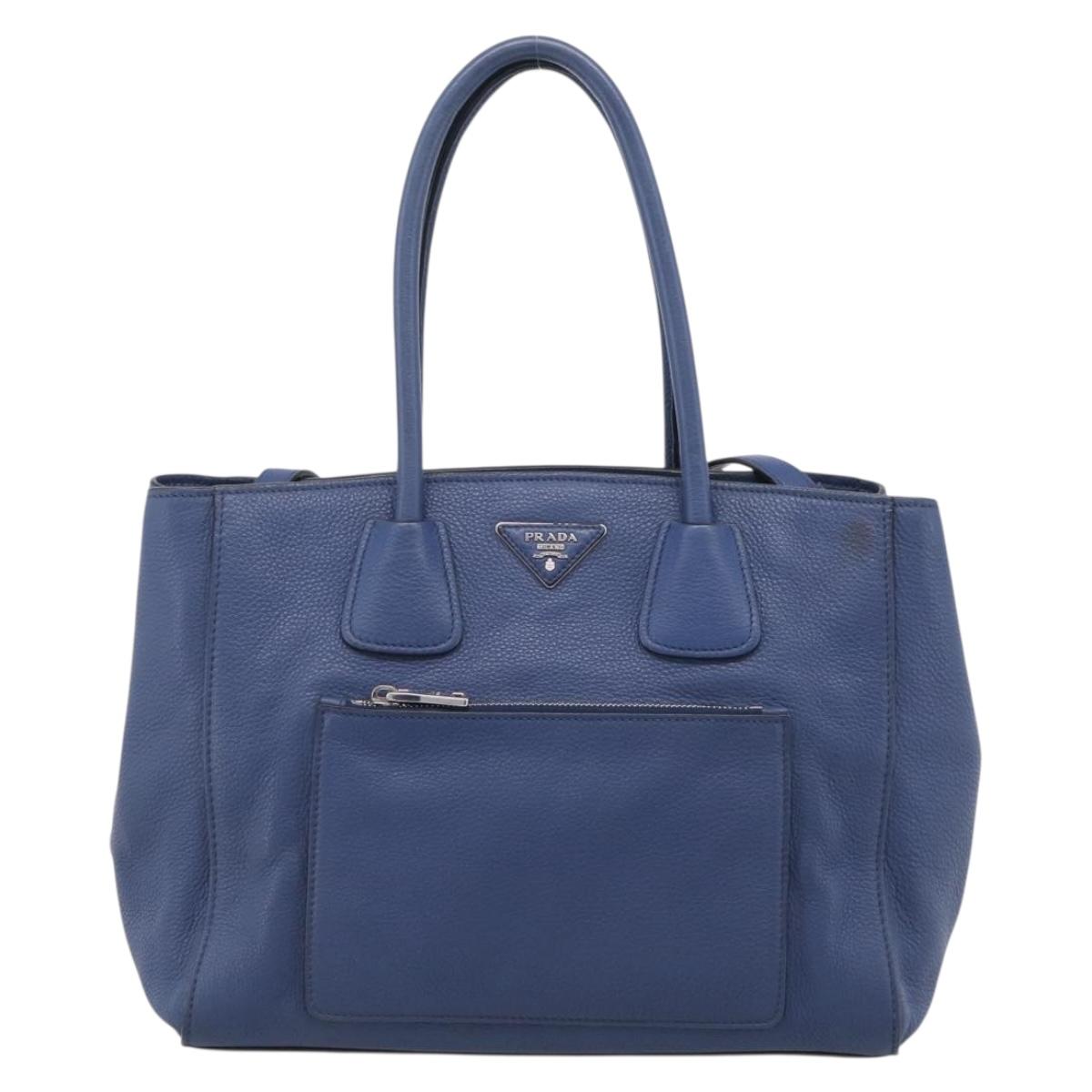 PRADA Vitterodino Tote Bag Leather 2way Blue Silver Auth BA16335V