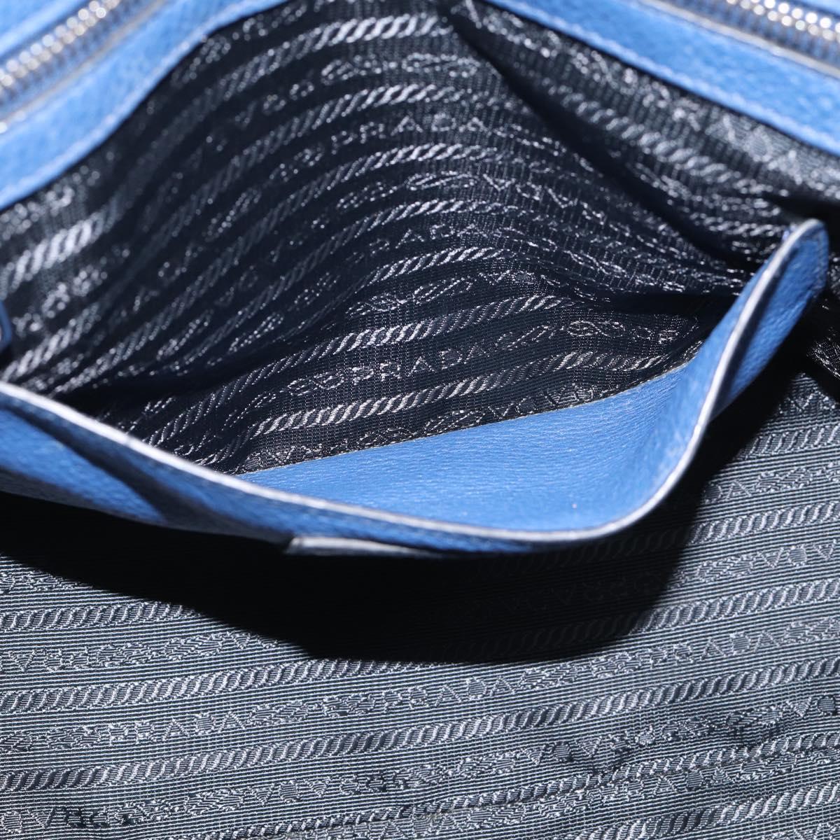 PRADA Vitterodino Tote Bag Leather 2way Blue Silver Auth BA16335V