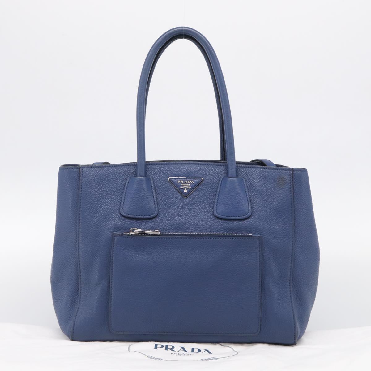PRADA Vitterodino Tote Bag Leather 2way Blue Silver Auth BA16335V