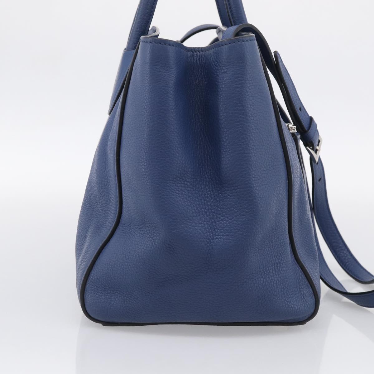 PRADA Vitterodino Tote Bag Leather 2way Blue Silver Auth BA16335V
