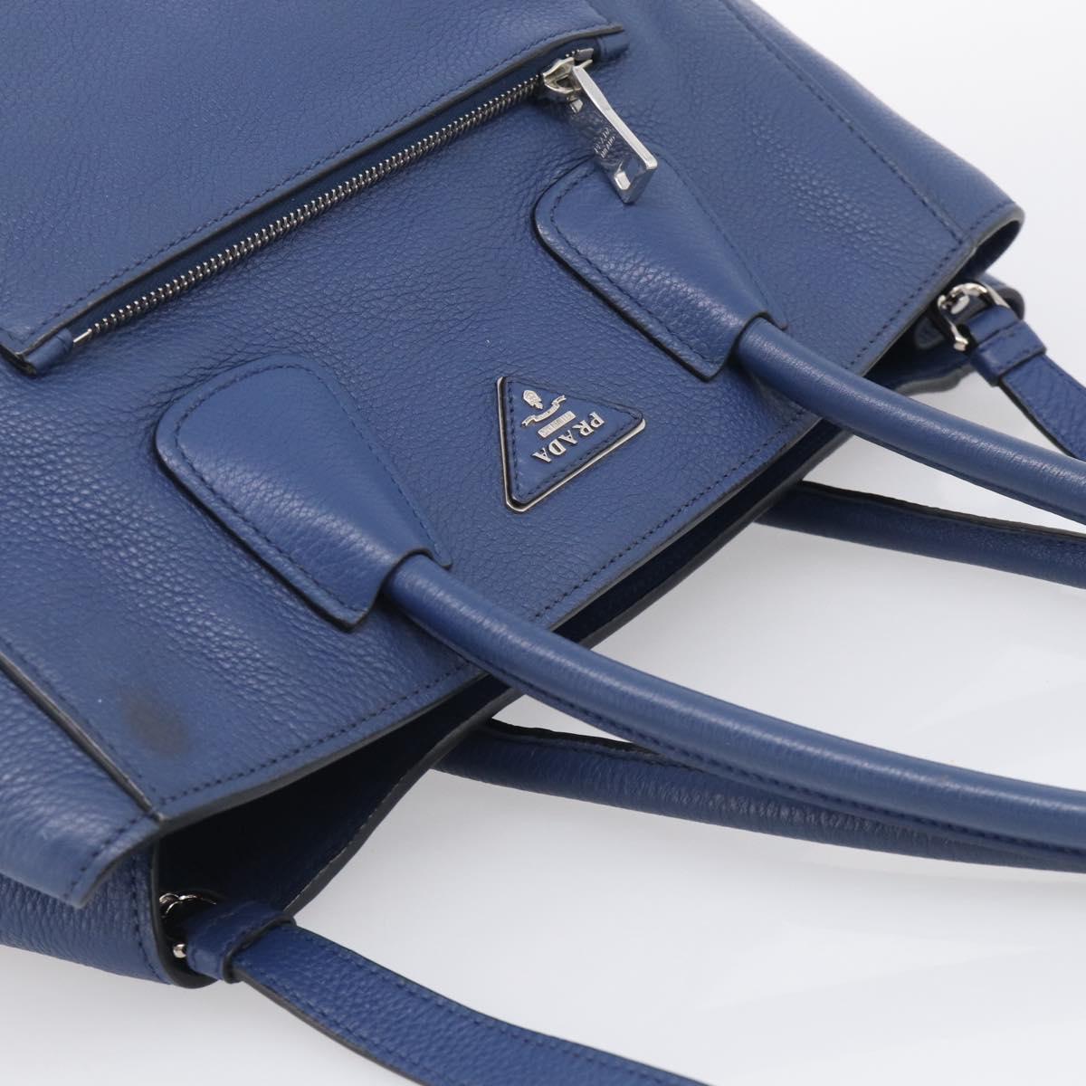 PRADA Vitterodino Tote Bag Leather 2way Blue Silver Auth BA16335V
