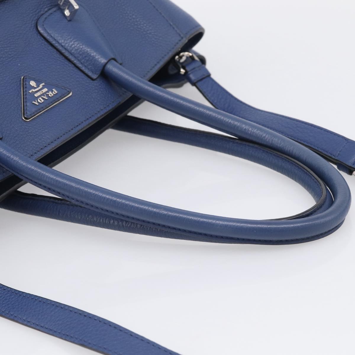 PRADA Vitterodino Tote Bag Leather 2way Blue Silver Auth BA16335V