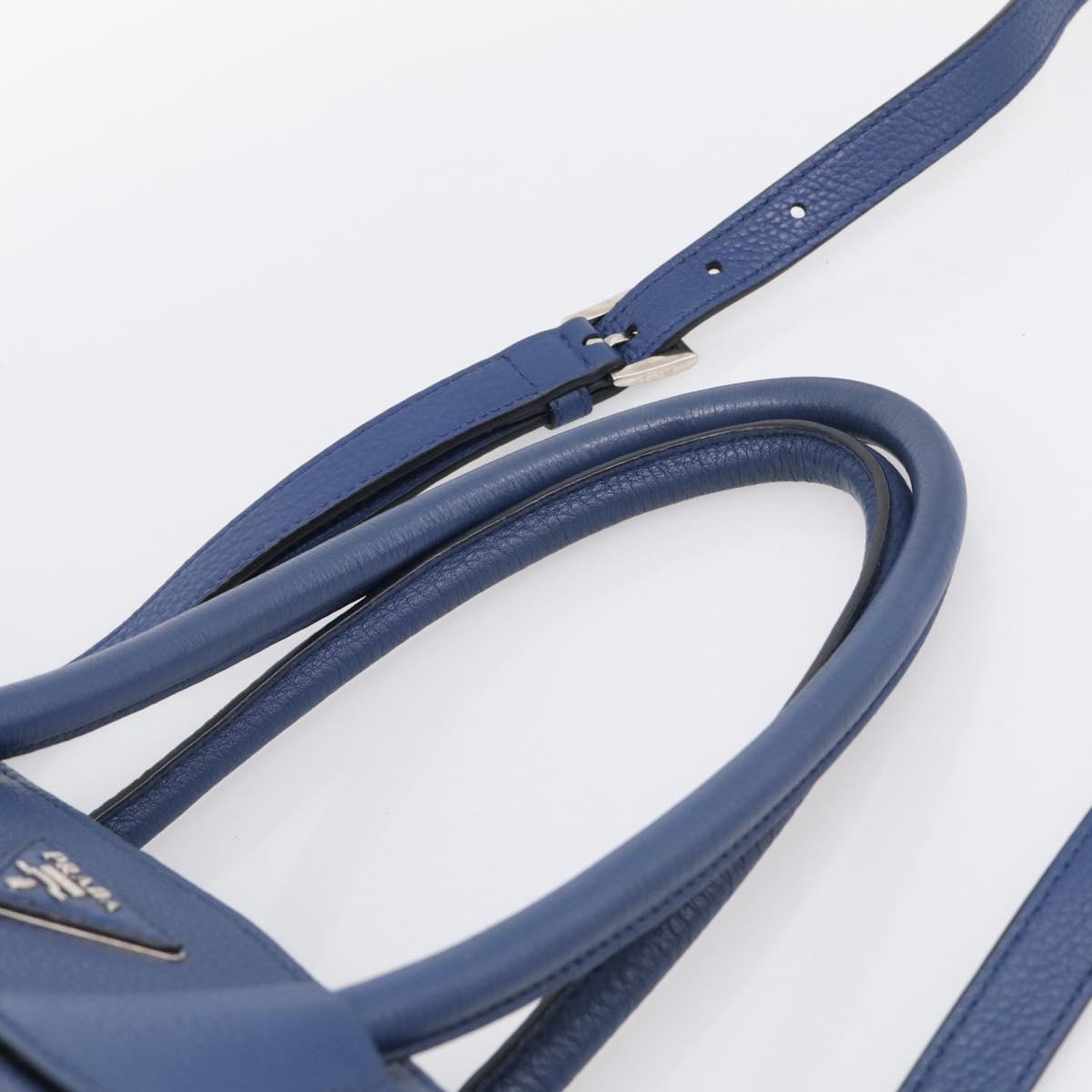 PRADA Vitterodino Tote Bag Leather 2way Blue Silver Auth BA16335V