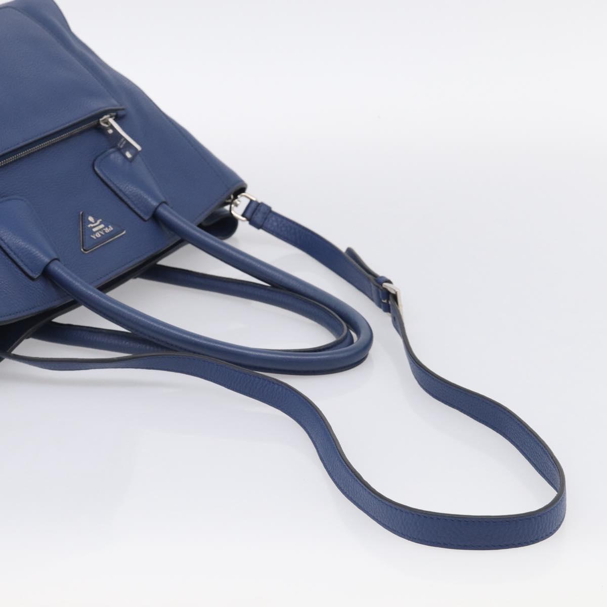 PRADA Vitterodino Tote Bag Leather 2way Blue Silver Auth BA16335V