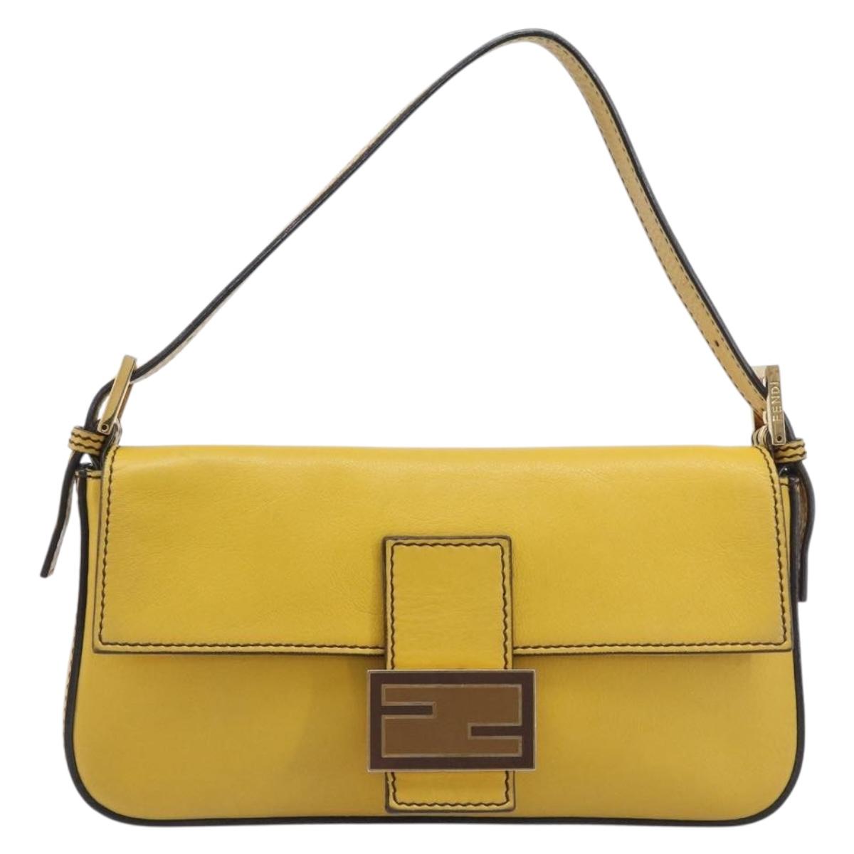 FENDI Mamma Baguette Shoulder Bag Leather 2way Yellow 8BR600 Auth BA16336SAM