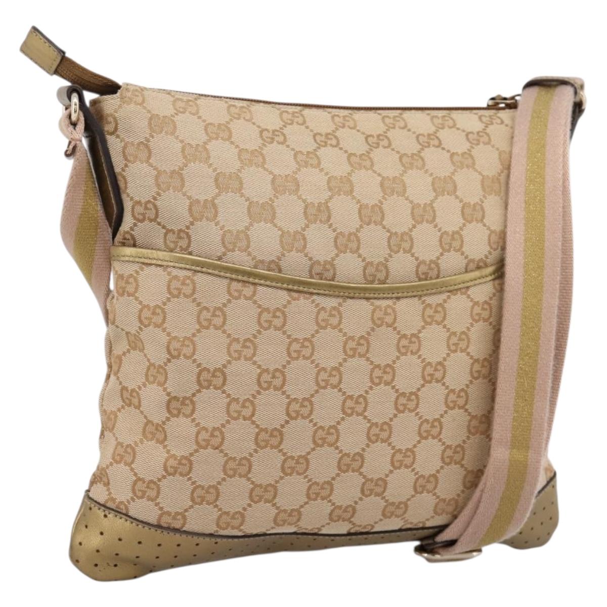 GUCCI GG Canvas Shoulder Bag Beige Gold Tone 145857 Auth BA16341A