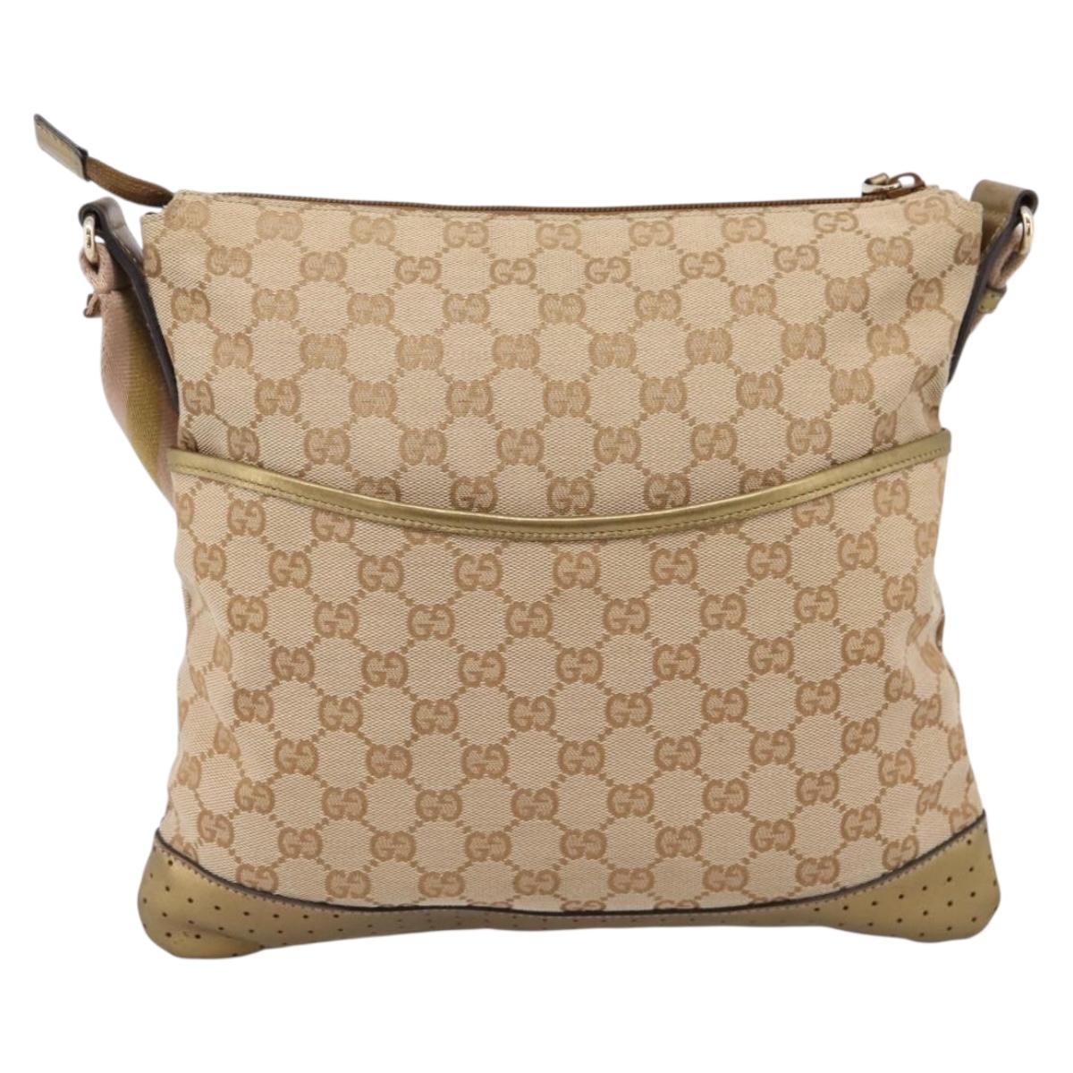 GUCCI GG Canvas Shoulder Bag Beige Gold Tone 145857 Auth BA16341A
