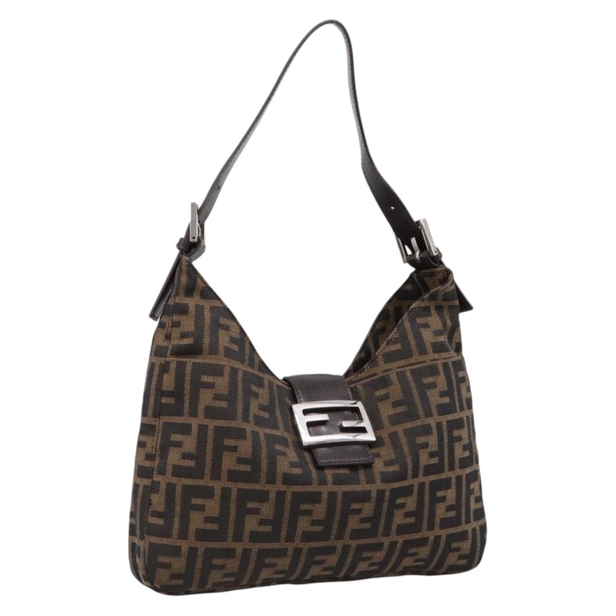 FENDI Zucca Canvas Mamma Baguette Shoulder Bag Brown Silver Auth BA16343A