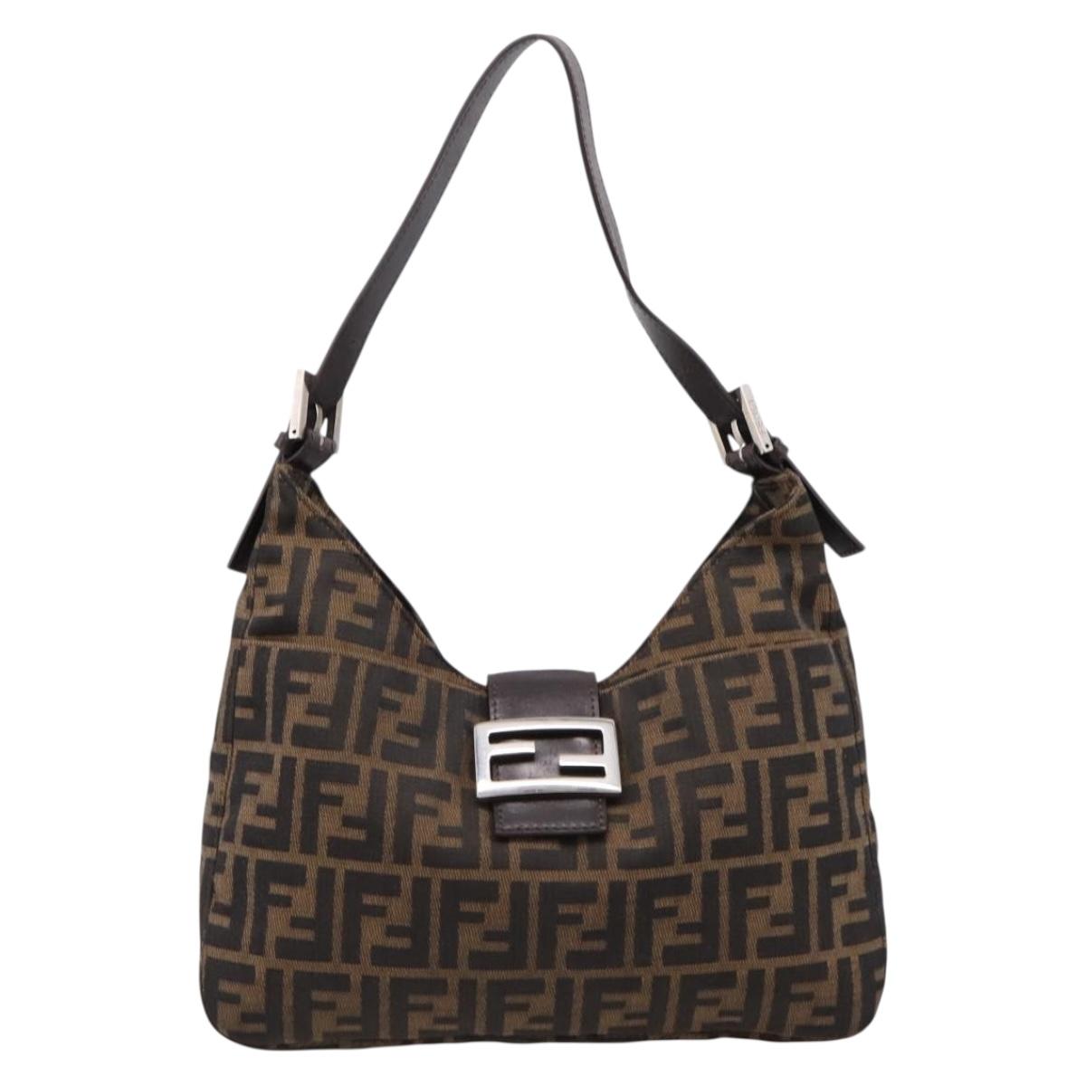 FENDI Zucca Canvas Mamma Baguette Shoulder Bag Brown Silver Auth BA16343A