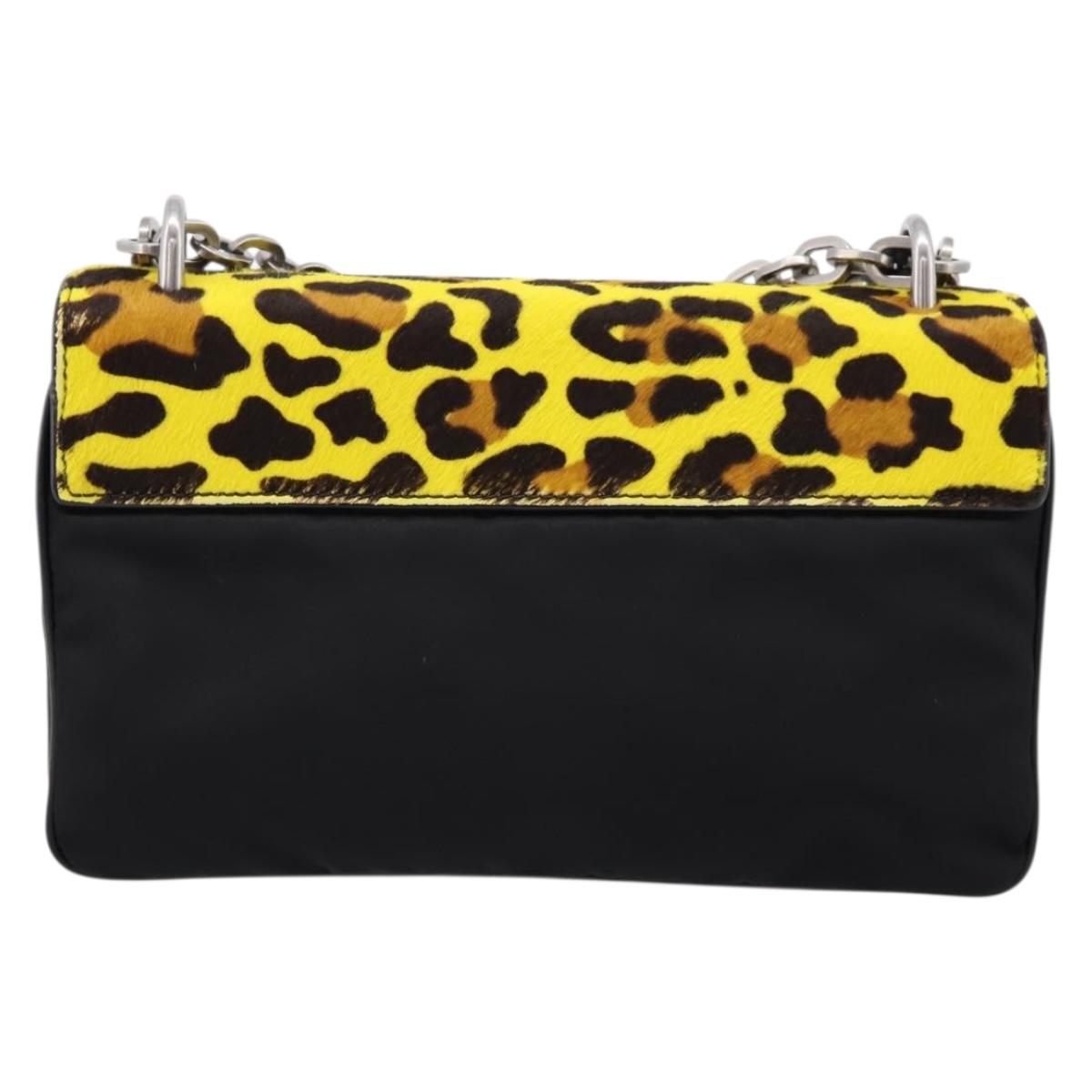 PRADA Chain Shoulder Bag Harako leather 2way Yellow Silver Auth BA16344V