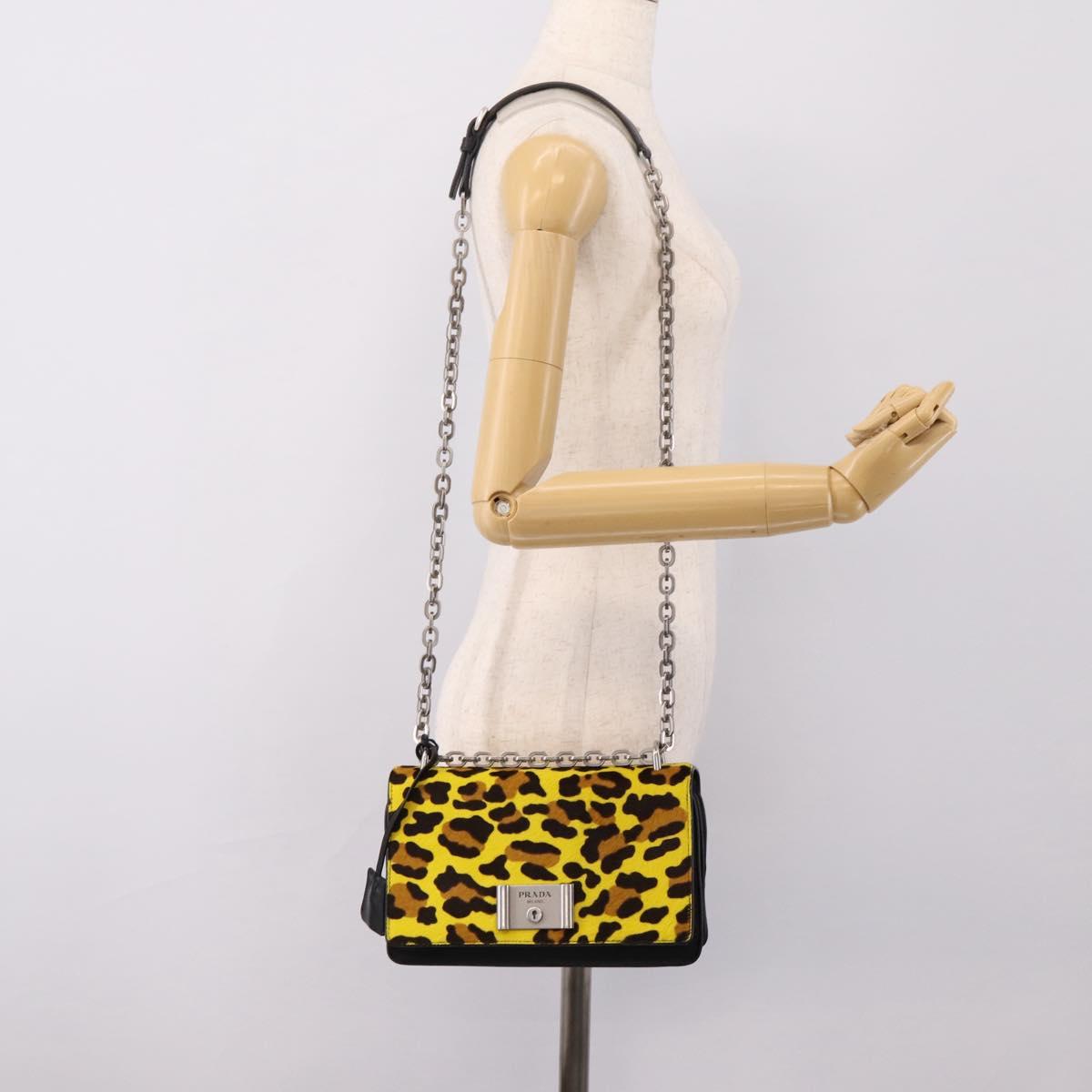 PRADA Chain Shoulder Bag Harako leather 2way Yellow Silver Auth BA16344V