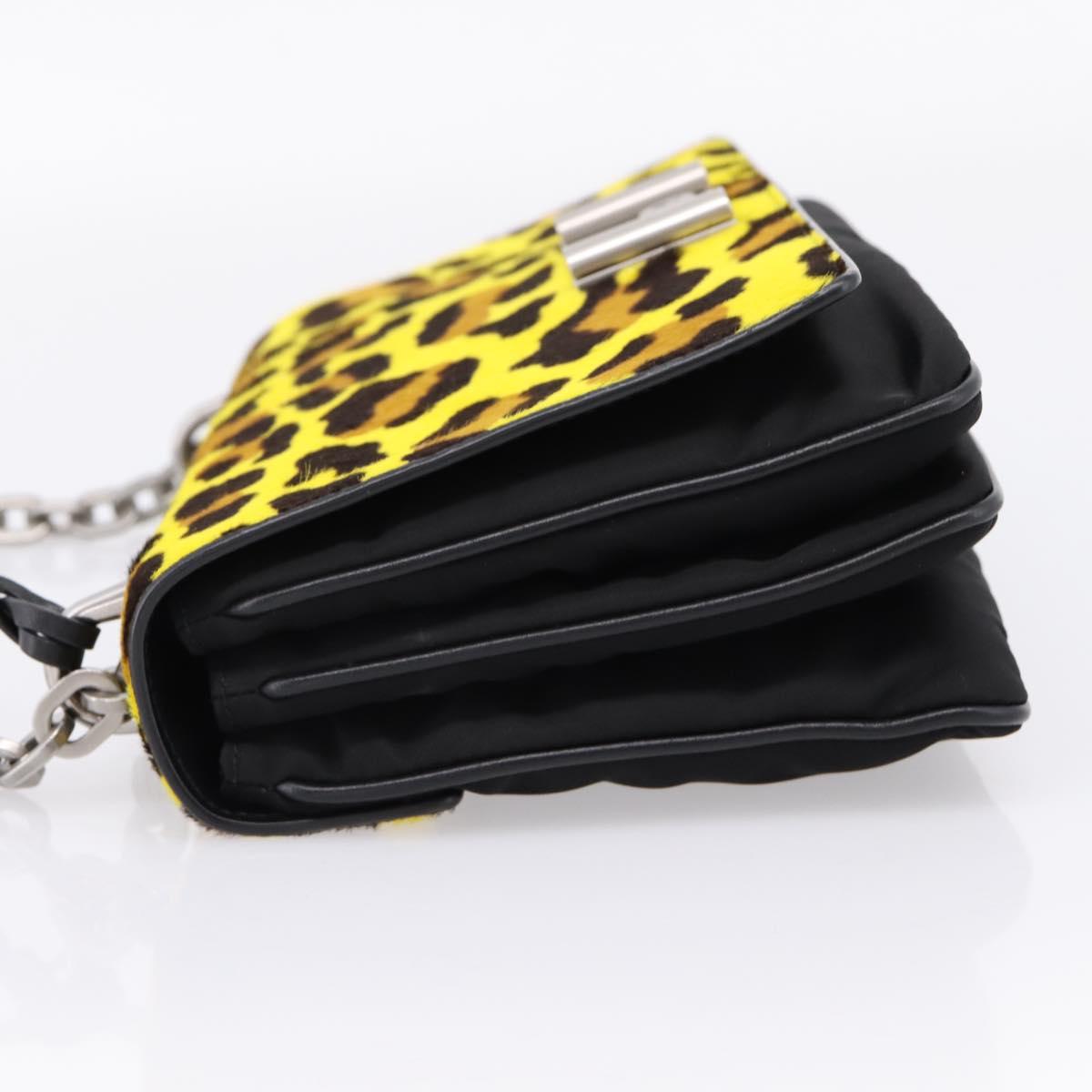 PRADA Chain Shoulder Bag Harako leather 2way Yellow Silver Auth BA16344V