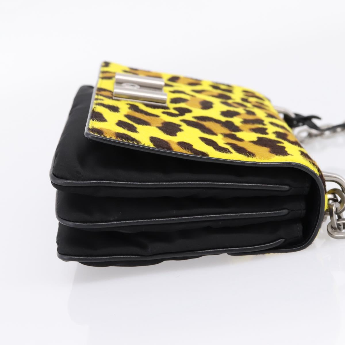PRADA Chain Shoulder Bag Harako leather 2way Yellow Silver Auth BA16344V